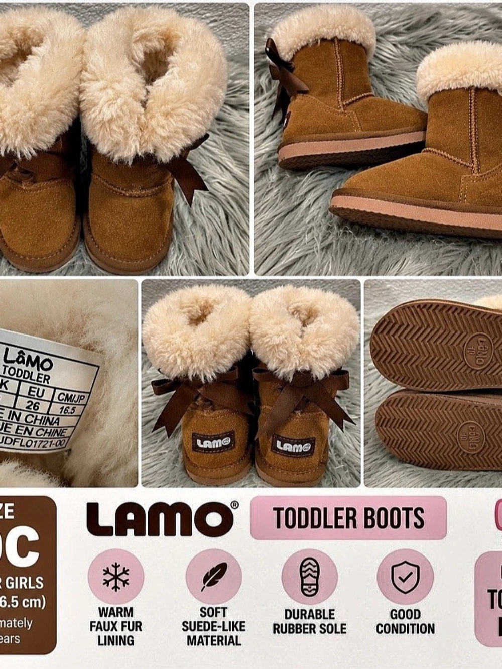 Lamo Toddler Bow Boot Girls Brown & Cream Boots US 10C